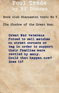 Foul Trade book club discussion topics: 5 in the shadow of the Great War